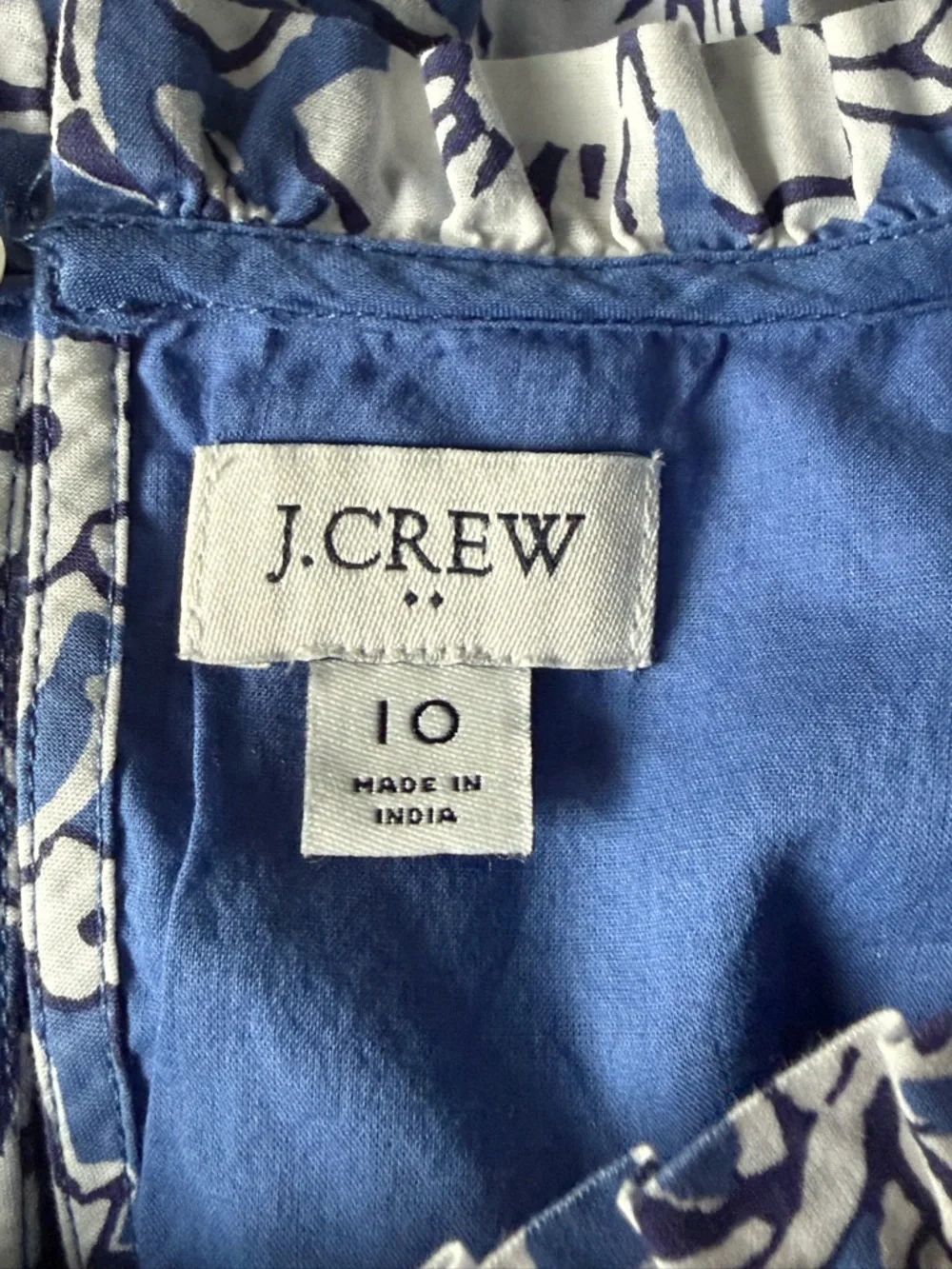 J.Crew Blue & White Ruffle-Sleeve Tiered Cotton Midi Dress Size 10 54953